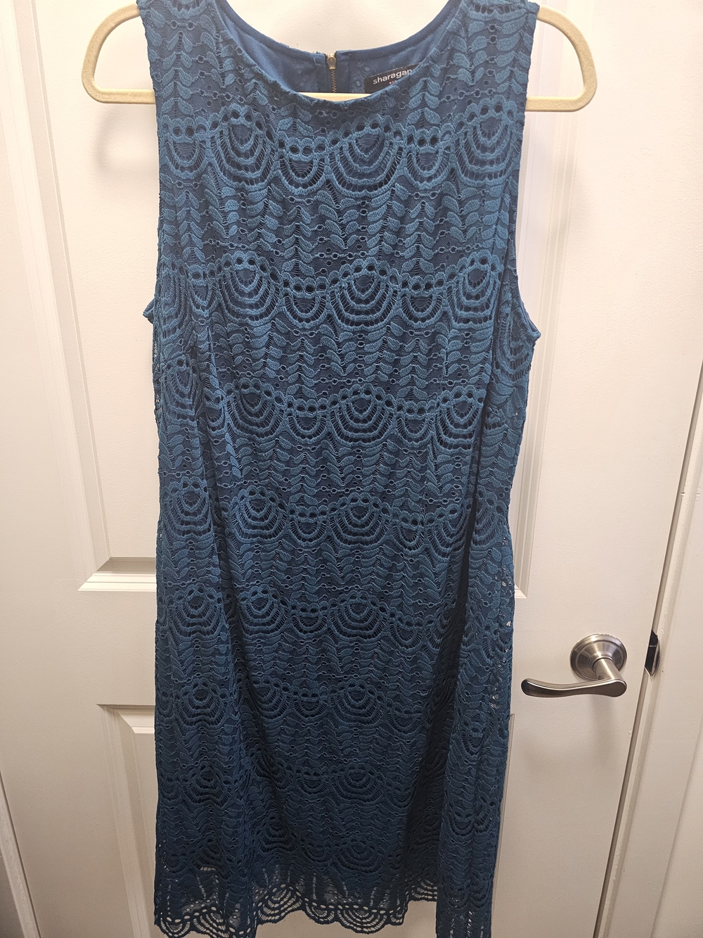 Sharagno Teal Blue Lace Midi Sheath Dress
